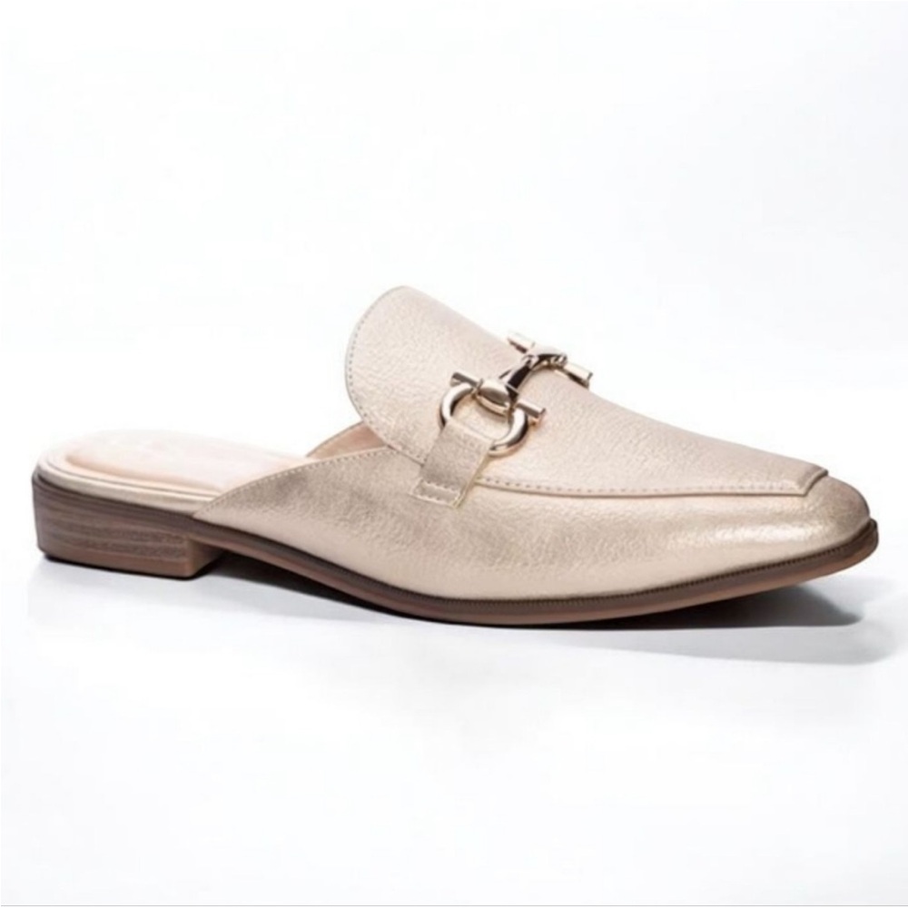 CL by Laundry Metallic Gold Slip-On Mules with Horsebit Accent size 10
